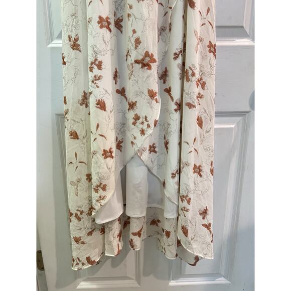 Baltic Born Katya Ruffle Maxi Dress L Rust Floral Print V Neck Flutter Sleeve - Picture 4 of 8